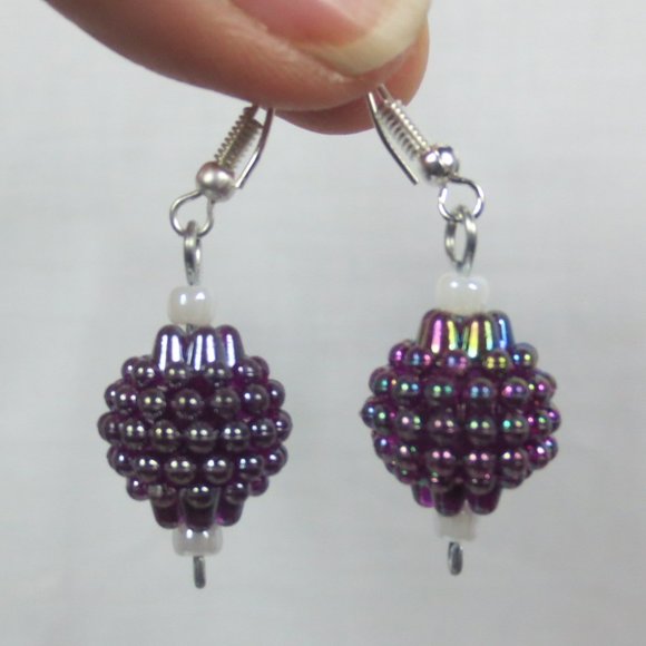 Handcrafted Pierced Earrings Blackberry Iridescent Lightweight Everyday Dangle - Picture 3 of 9